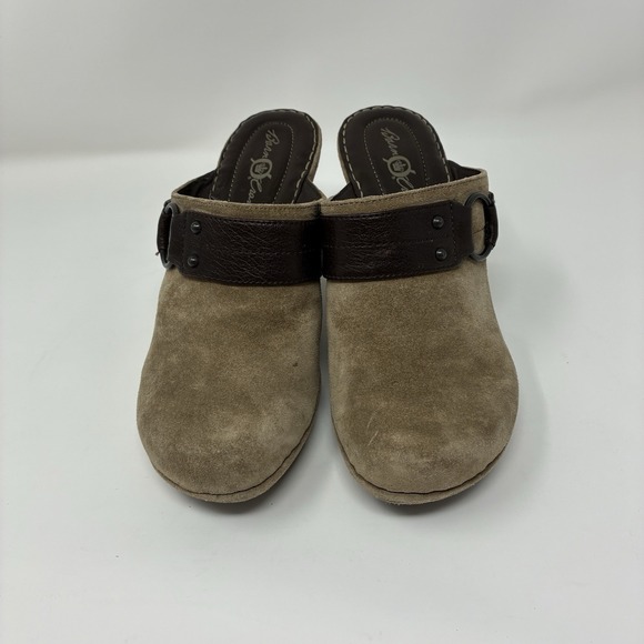 Born Crown Tan Brown Buckle Leather Suede Slide Mule Clogs Y2K Heel Womens 7 - Picture 5 of 13